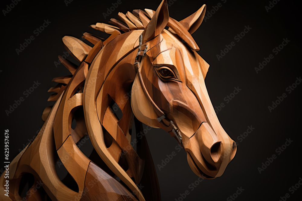 wooden sculpture of a horse, ai generated