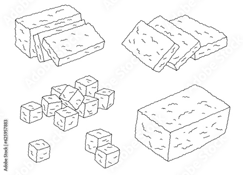Tofu set graphic black white isolated food sketch illustration vector