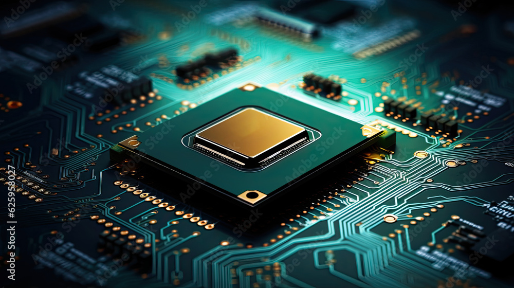 Microchip processor of a computer on a motherboard. Microchip processor of a computer on a motherboard.