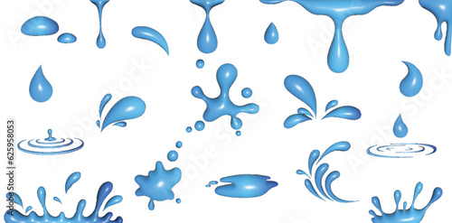 3D render of blue water drop icon set