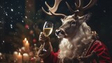 Rudolph deer toasting with Champagne