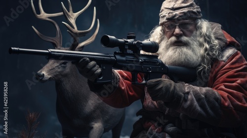 Photographie Santa Claus with a high-precision rifle hunting deer.