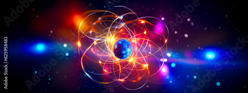 Tapety artystyczne abstract atom molecule structure under microscope, banner made with Generative AI
