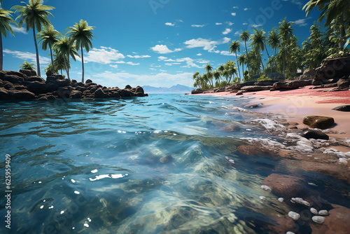 Beautiful view of crystal clear water on exotic islands. Generative AI © voisine574