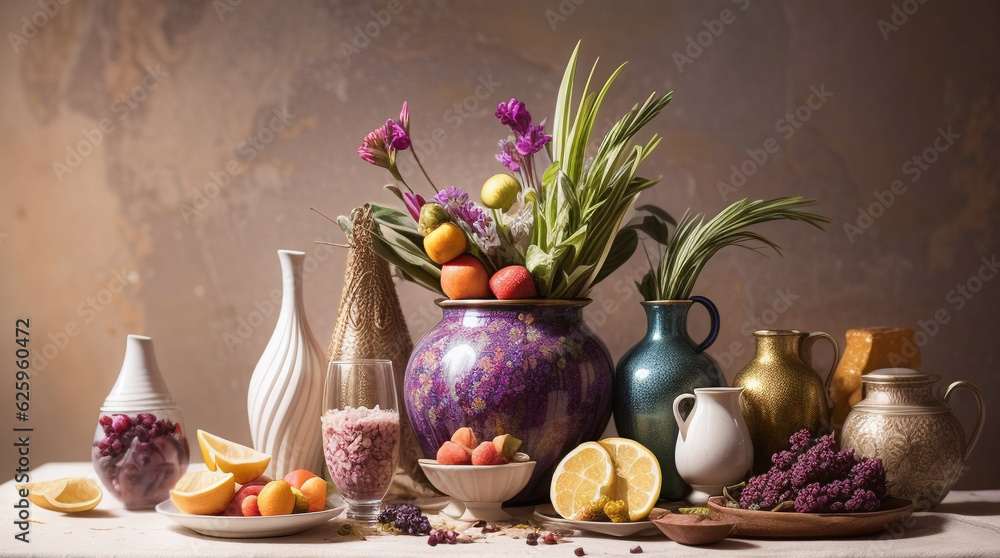 Fototapeta premium A colorful table of Fruits and Vegetables