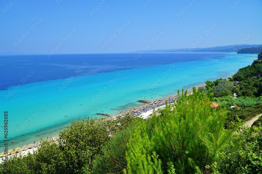 High angle view of Afytos beach in Chalkidiki in Greece.