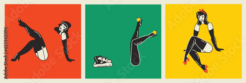 Wow pop art illustrations of the sexy young groovy retro women. Vector colorful background in pop art retro comic style for advetising.