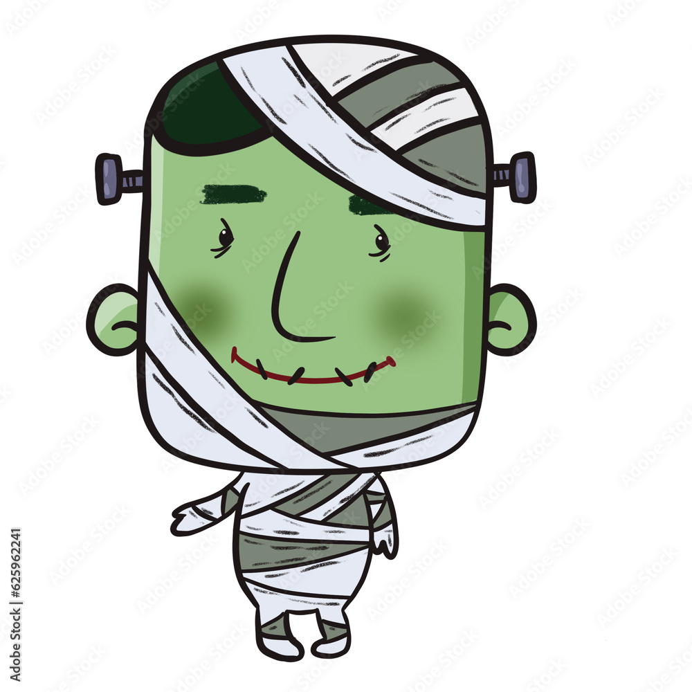 Fototapeta premium Frankenstien zombie cartoon illustration. with transparent backgound. Quality 300 Dpi.