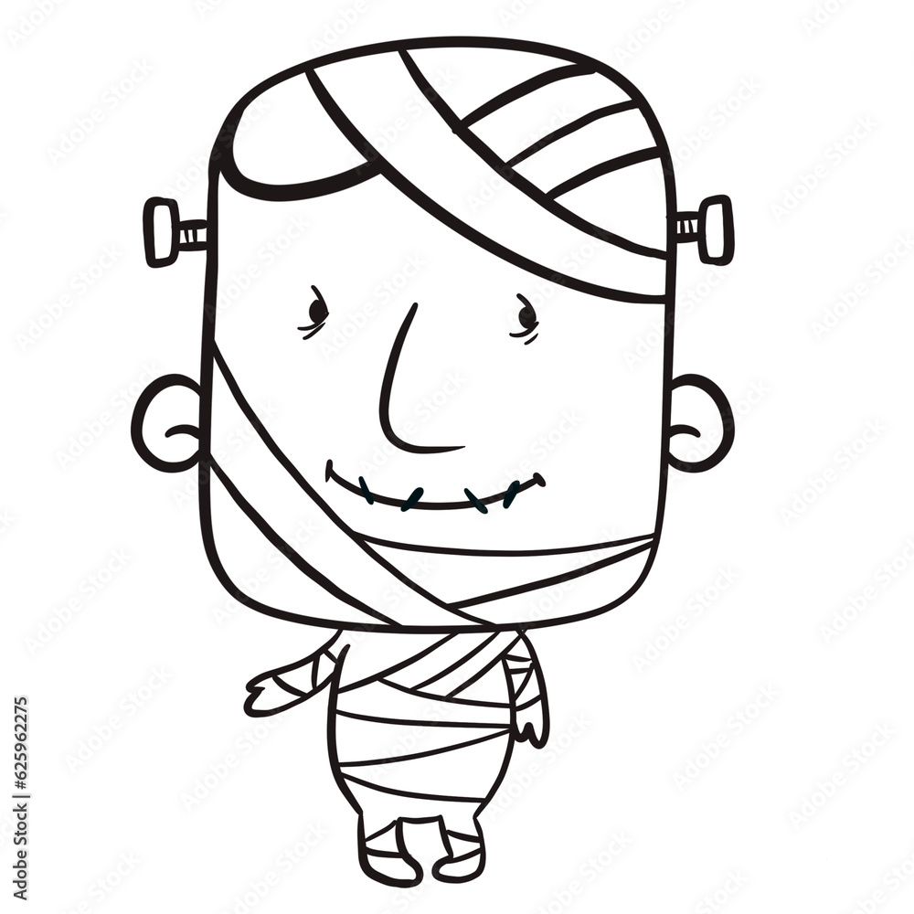 Obraz premium Frankenstien zombie cartoon illustration. with transparent backgound. Quality 300 Dpi, good quality for printing to make coloring book for kids.