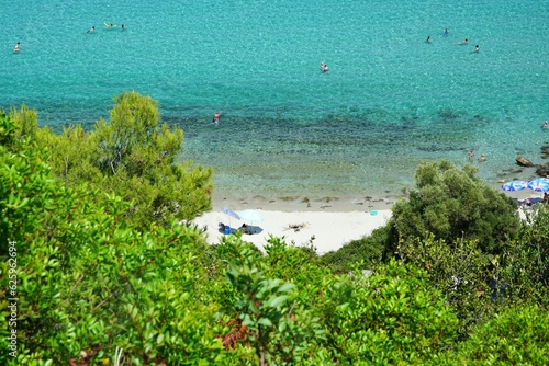 High angle view of Afytos beach in Chalkidiki in Greece. photo