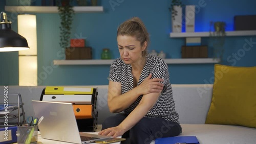Home office worker woman having a heart attack.