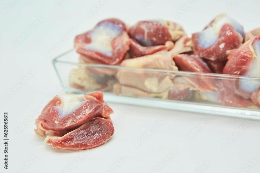Raw meat for cooking various dishes. Stomachs or other parts.