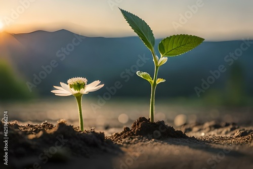 A serene field of white-flowered plants - AI Generative