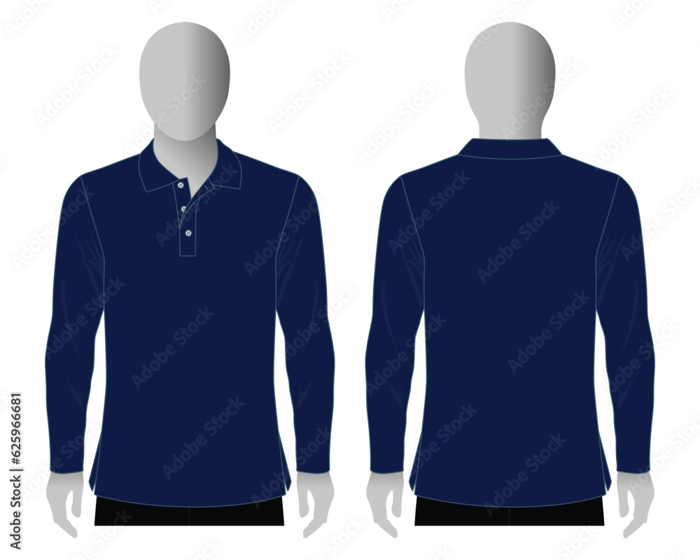 Vetor do Stock: Blank Navy Blue Long Sleeve Polo Shirt Template On ...