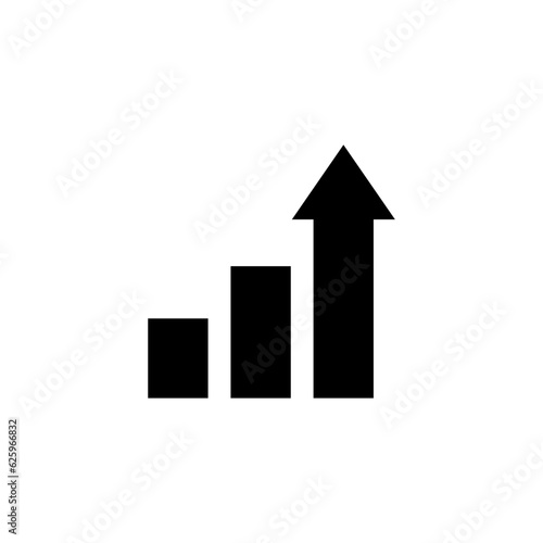 chart icon with arrow in black on white background, stable growth or income