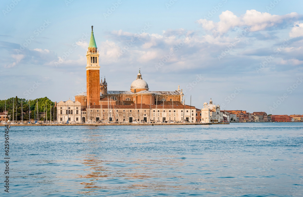 View over the Grand Canal with Church of San Giorgio Maggiore, in Venice.