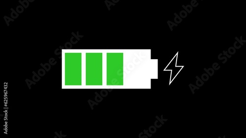 low battery animation on black screen. Flat design

