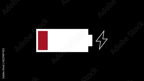 low battery animation on black screen. Flat design 