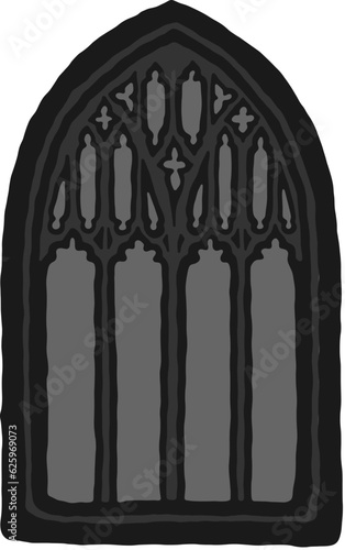 English perpendicular gothic window tracery stylized drawing. Architectural element; medieval cathedral arches; vector