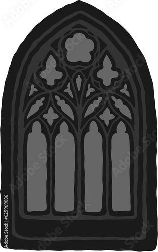 Geometrical decorated gothic window tracery stylized drawing. Architectural element; medieval cathedral arches; vector