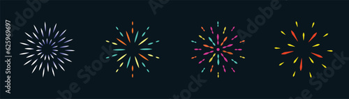 A set of fireworks design. A set of celebration template design. Firework burst symbols.
