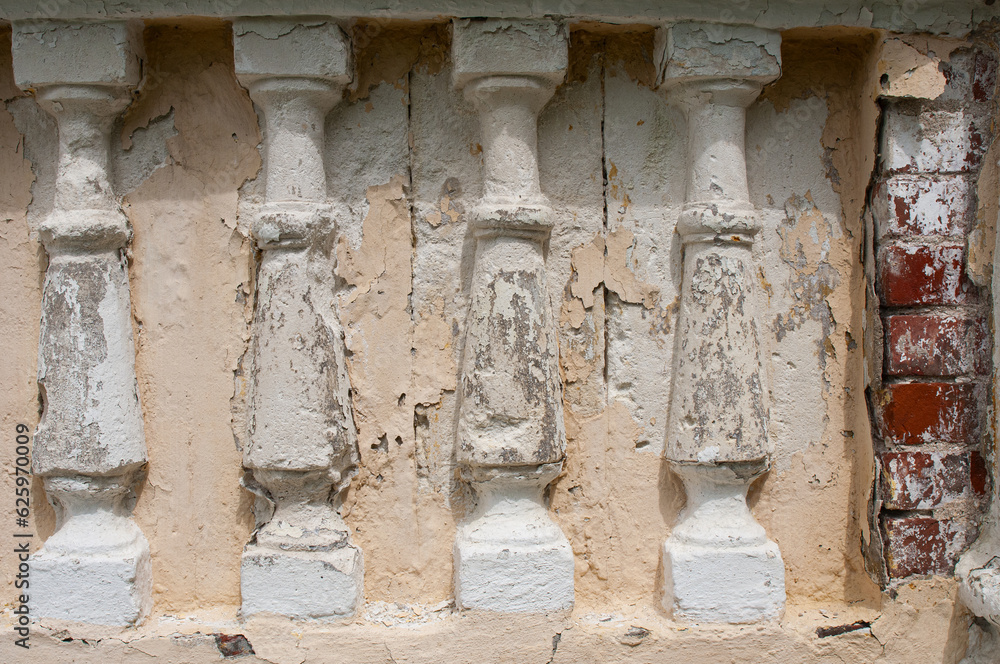 Fototapeta premium Old grunge balustrade background close up
