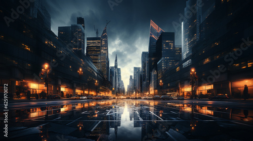 Urbanes Leben: Wolkenkratzer bei Dunkelheit