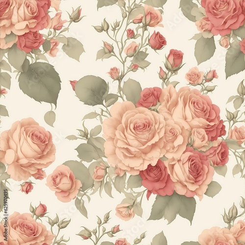 vintage seamless pattern of flowers and roses.  with Generative AI technology.