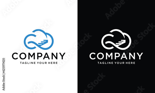 modern cloud ladder logo on a black and white background.