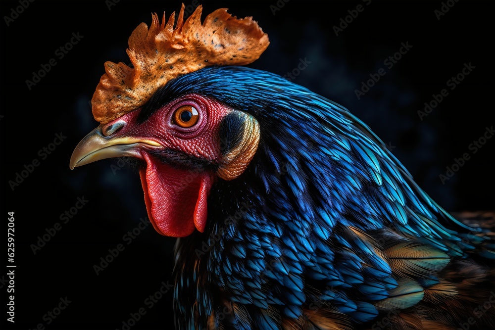portrait of a beautiful rooster, generative AI
