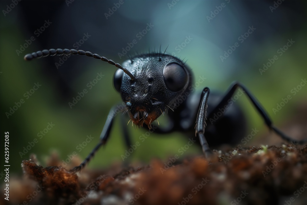 black ant on a leaf, , generative AI black ant on a leaf, , generative AI