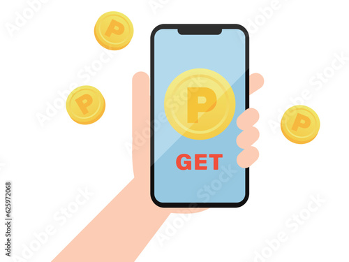 ポイントが表示されたスマホを持つ手
