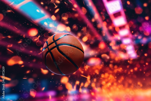 Basketball game, flying basketball ball action colorful illustration with sparks © Sergio