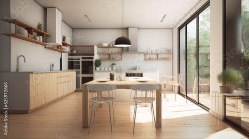 home and interior design creative ideas showcase modern pantry area and cabinet island and stool house beautiful design background daylight wooden colour scheme,ai generate © VERTEX SPACE