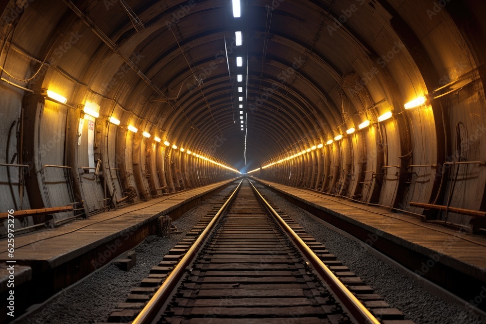 Modern railway tunnel. train technology concept.