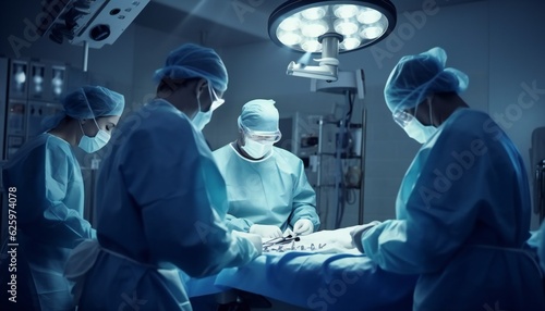 Fényképezés Medical Team Performing Surgical Operation in Bright Operating Room