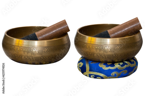 Tibetian singing bowl isolated / Tibetan singing bowl / Relaxation and meditation / Tibetan and Himalayan singing bowls