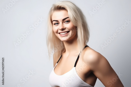Smiling girl enjoying fitness training, generative AI