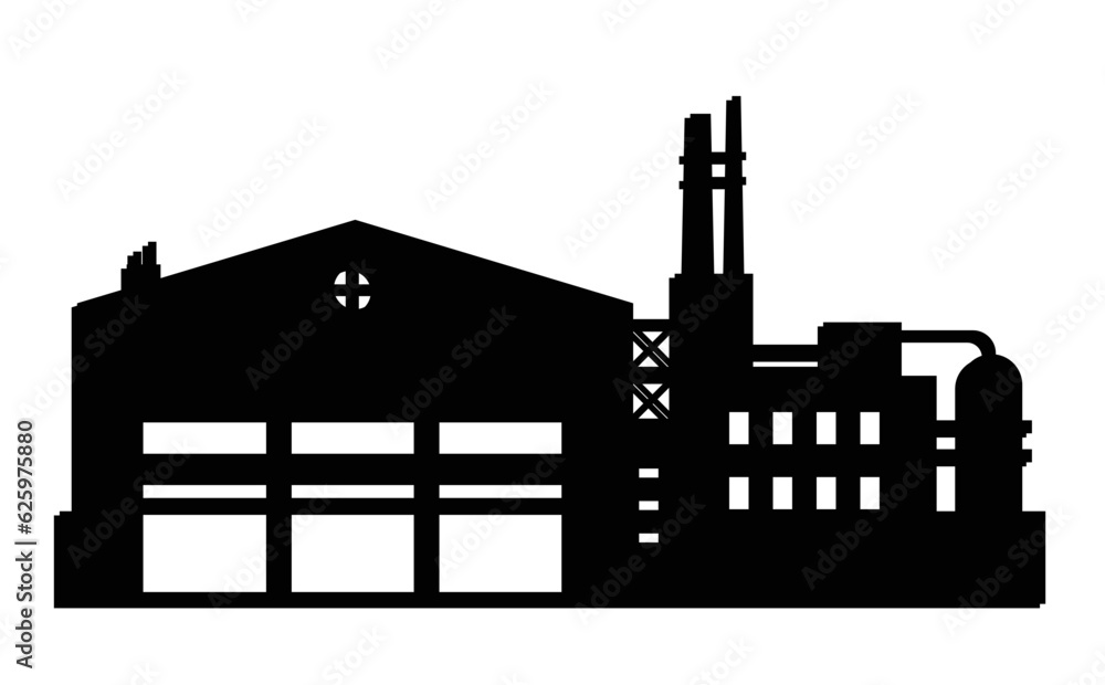 Vector Silhouette Industry Building, Business Industrial Warehouse, Factory Exterior Illustrations, Flat Design 