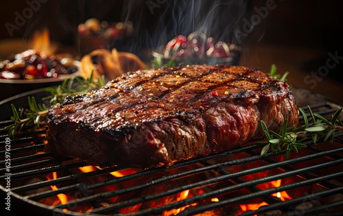 ribeye steaks on the grill over the open flame.