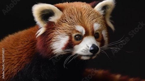 Red Panda. Firefox or Lesser Panda. Red panda bear in field of wild flowers. Red Panda isolated on nature background. Made With Generative AI.