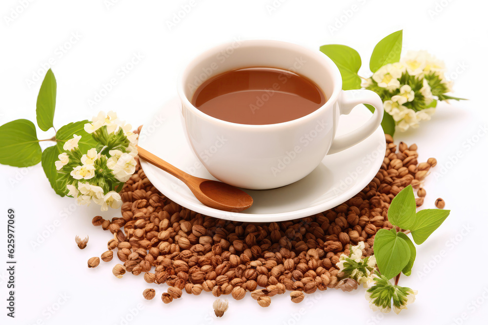 Buckwheat Tea On White Background. Generative AI Buckwheat Tea On White Background. Generative AI