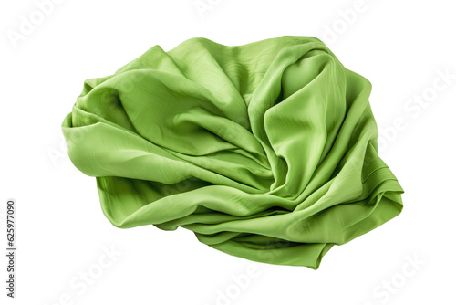 Crumpled Green Cotton Napkin Isolated Png. Generative AI
