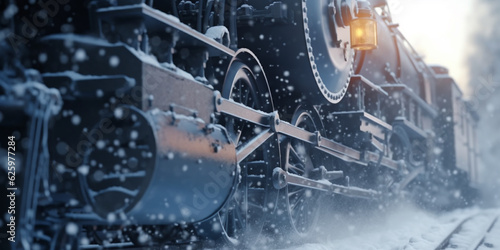 Snowy Arrival Vintage Steam Locomotive Enters Snow-Covered Station with Falling Snowflakes AI generated © artefacti