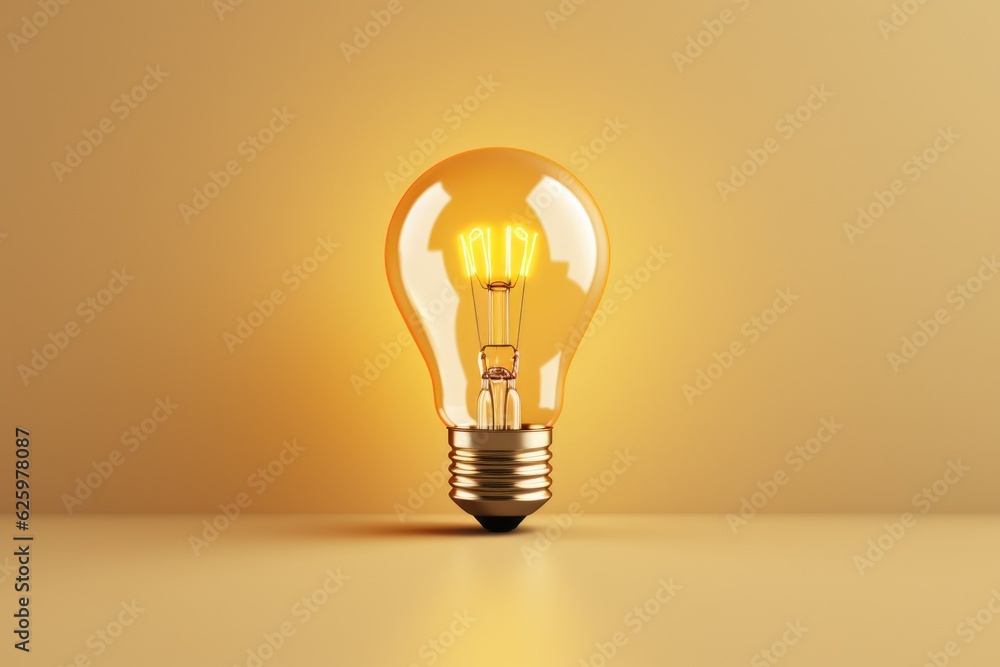 Idea, innovation and imagination, a yellow light bulb illuminating a table Idea, innovation and imagination, a yellow light bulb illuminating a table