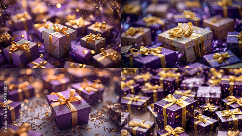 Boite cadeau violette avec ruban - Cadeau de Noël - Générative IA