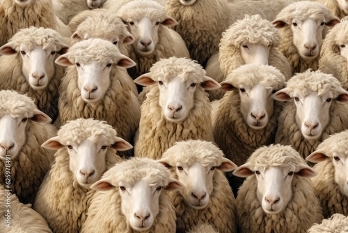 a flock of sheep standing together in a pastoral landscape