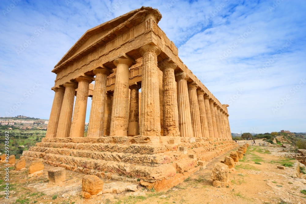 Agrigento, Italy. Valle dei Templi, UNESCO World Heritage Site. Greek temple ruins - remains of the Temple of Concordia.