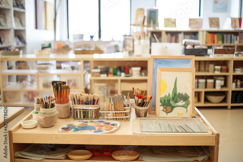 Montessori Art Corner With Openended Creativity And Supplies. Generative AI photo