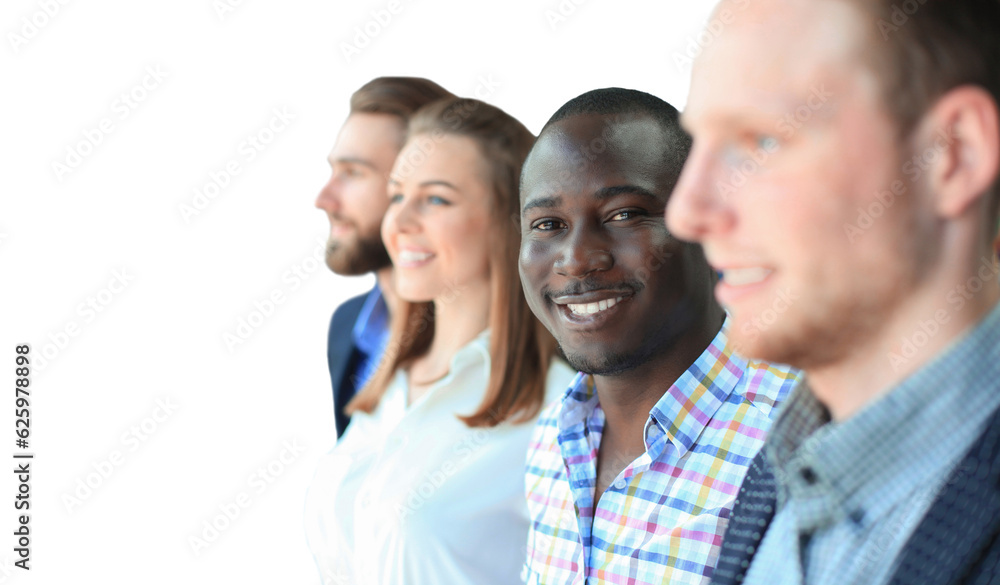 Happy smiling business team standing in a row on a transparent background Happy smiling business team standing in a row on a transparent background